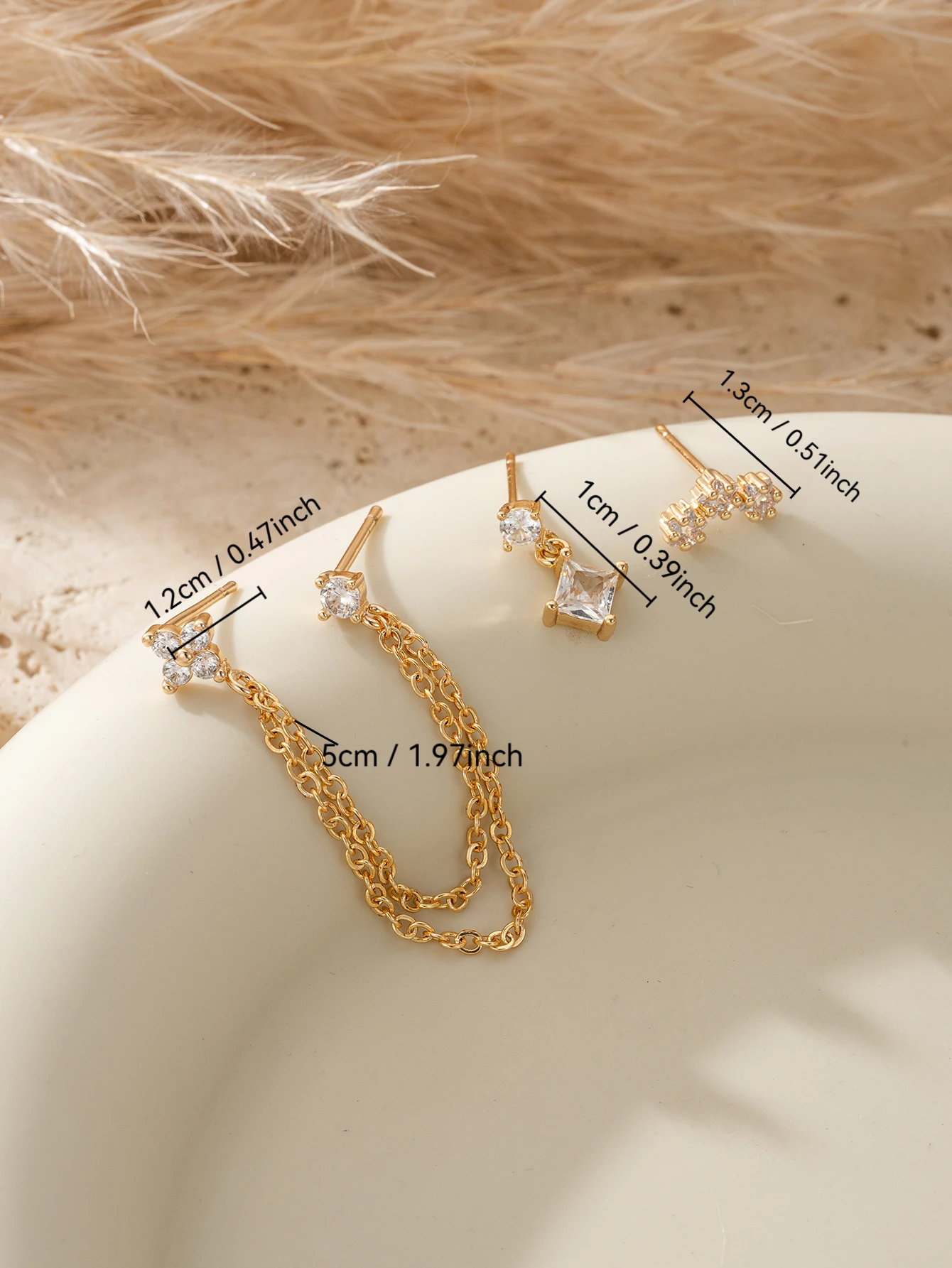 Minimalism CZ Ear Cuff Set: Stackable Chain, Square & Flower Studs