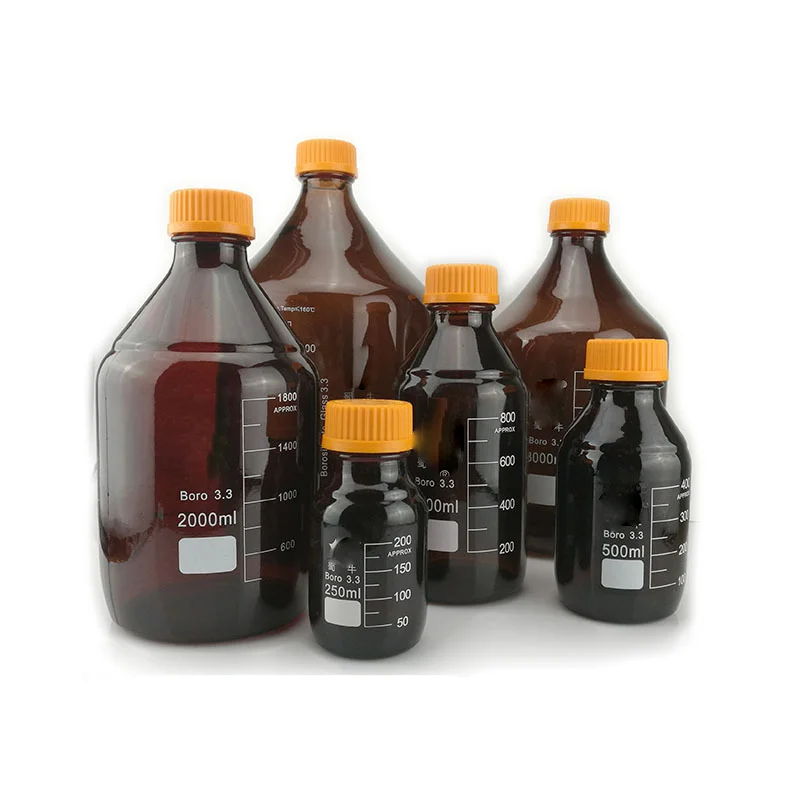 나사 캡이 있는 앰버 유리 시약병, 실험실 시약병, 두꺼운 벽, 3000ml