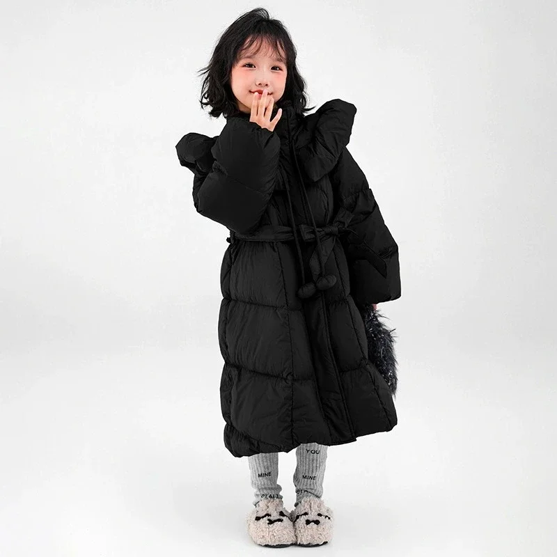 여아용 면 코트 플러피 롱 아동복 겨울 두꺼운 파카 코트 단색 캐주얼 야외 스노우 의류 RM77