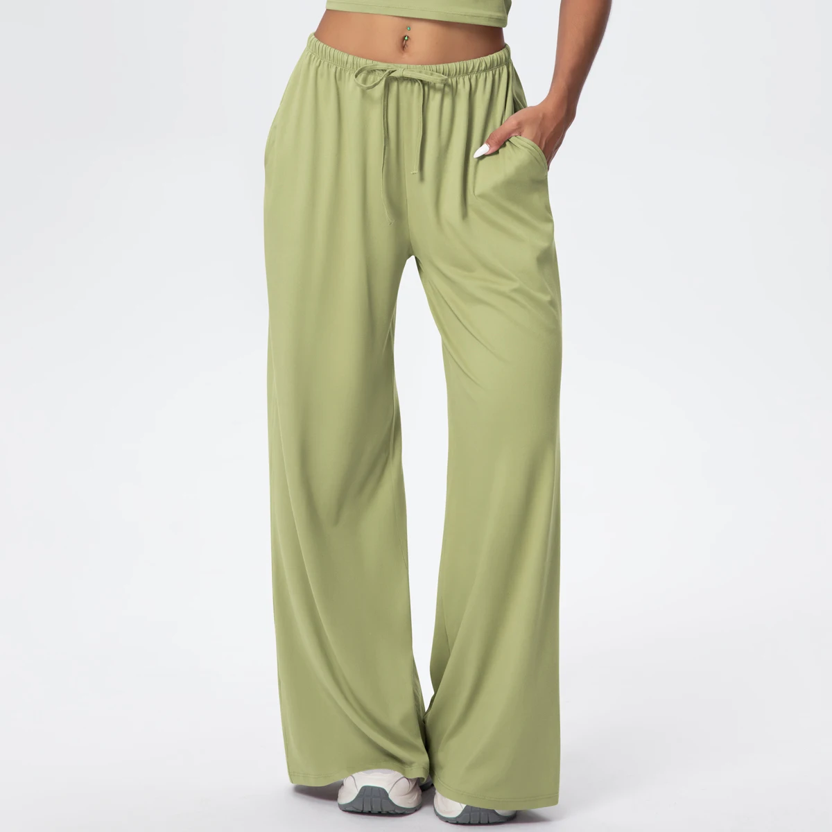 Breathable Solid Color Loose Yoga Pencil Pants Lifting Buttocks Sports Quick Drying Wide Leg Pants With Pockets Gym Yoga Pants
