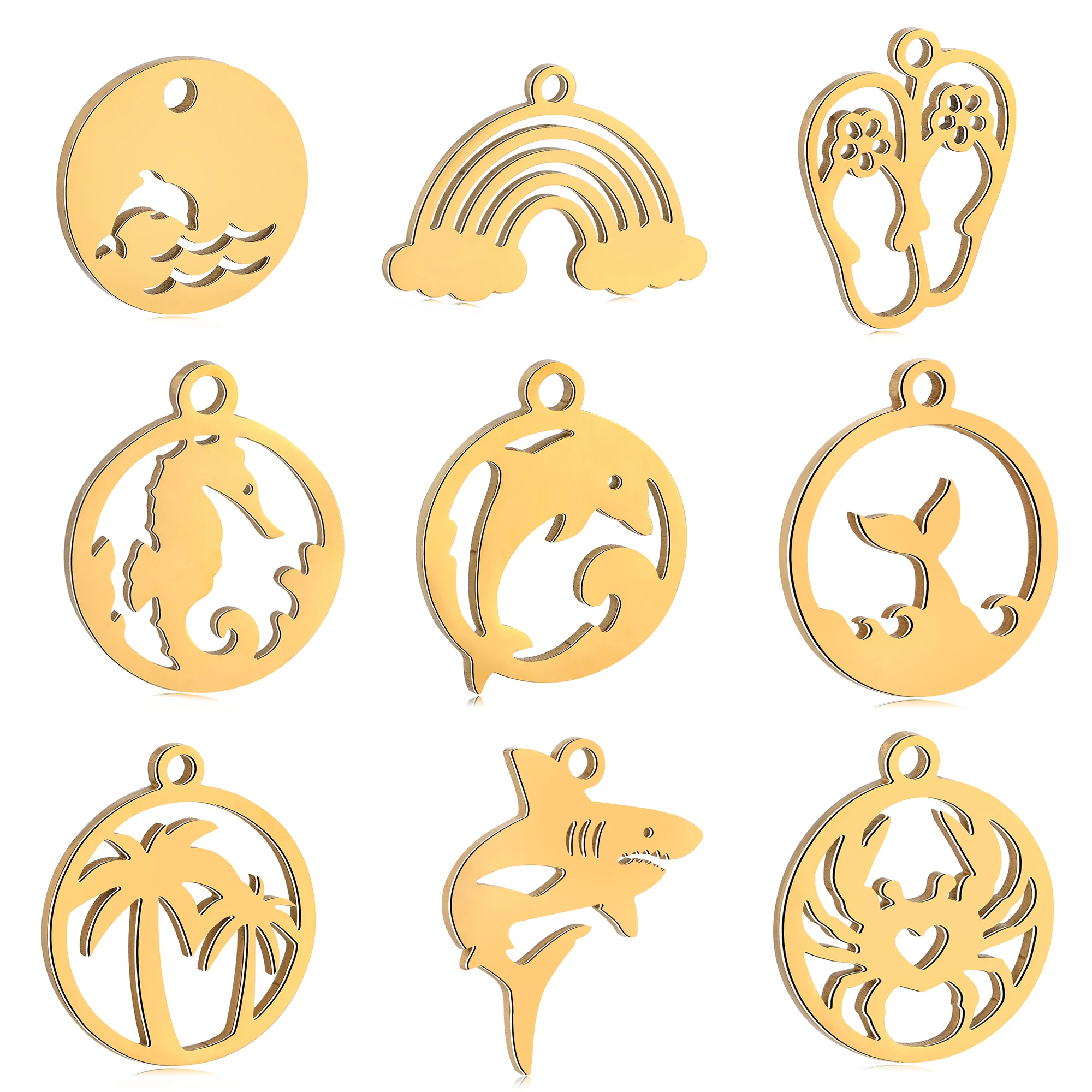 

5PC Stainless Steel Charm Crab/Palm/Shark/Dolphin Charms Surf Ocean Animals Pendants DIY Marine Necklace Bracelet Jewelry Making