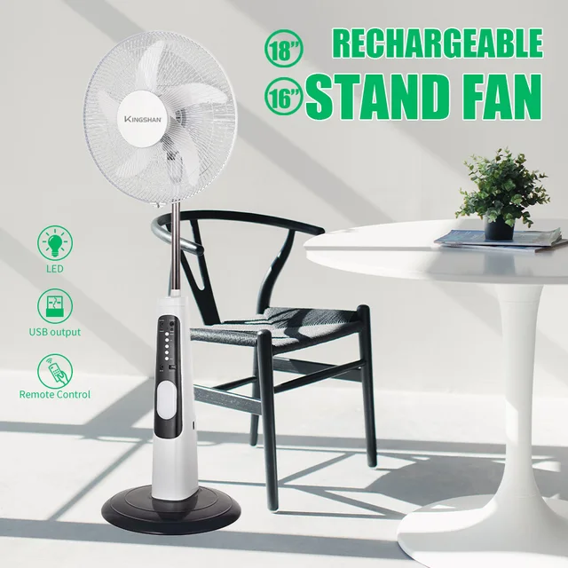 Solar AC DC  32 LED Light Remote Control Stand Fan 16/18 Inch for Cooling for Hotels Household Rechargeable Standing Fan 6