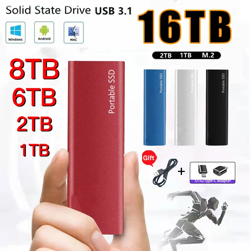 Портативный высокоскоростной внешний жесткий диск USB 3,1 на 1 ТБ, Твердотельный накопитель для мобильного телефона, Type-C для ноутбука, Mac