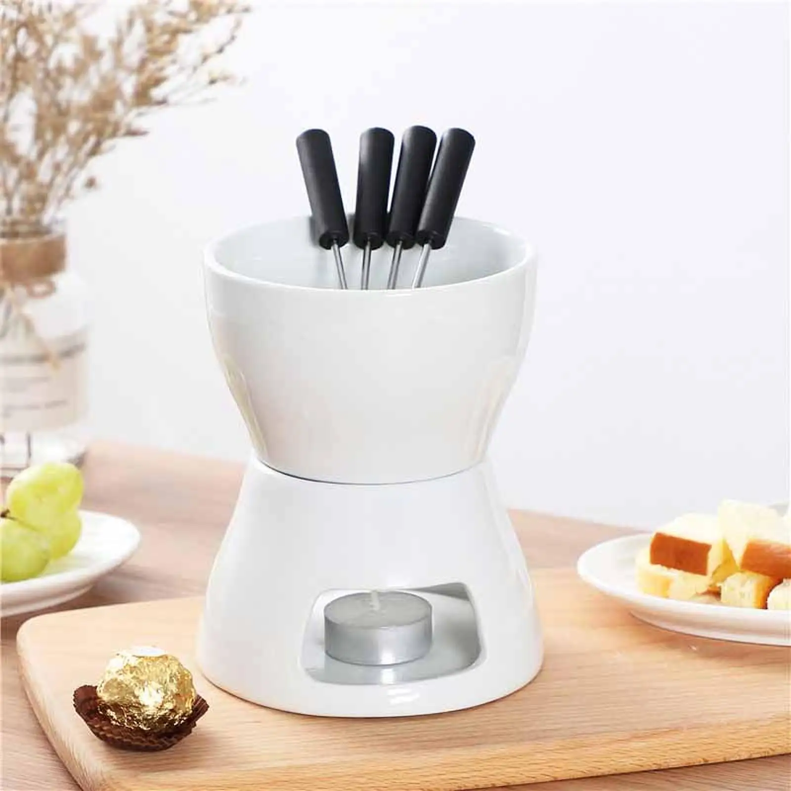Chocolate Melting Pot Cookware Dining Melting Mug Ceramic Tea Light Porcelain Pot for Candy Caramel Snack Dessert Tapas