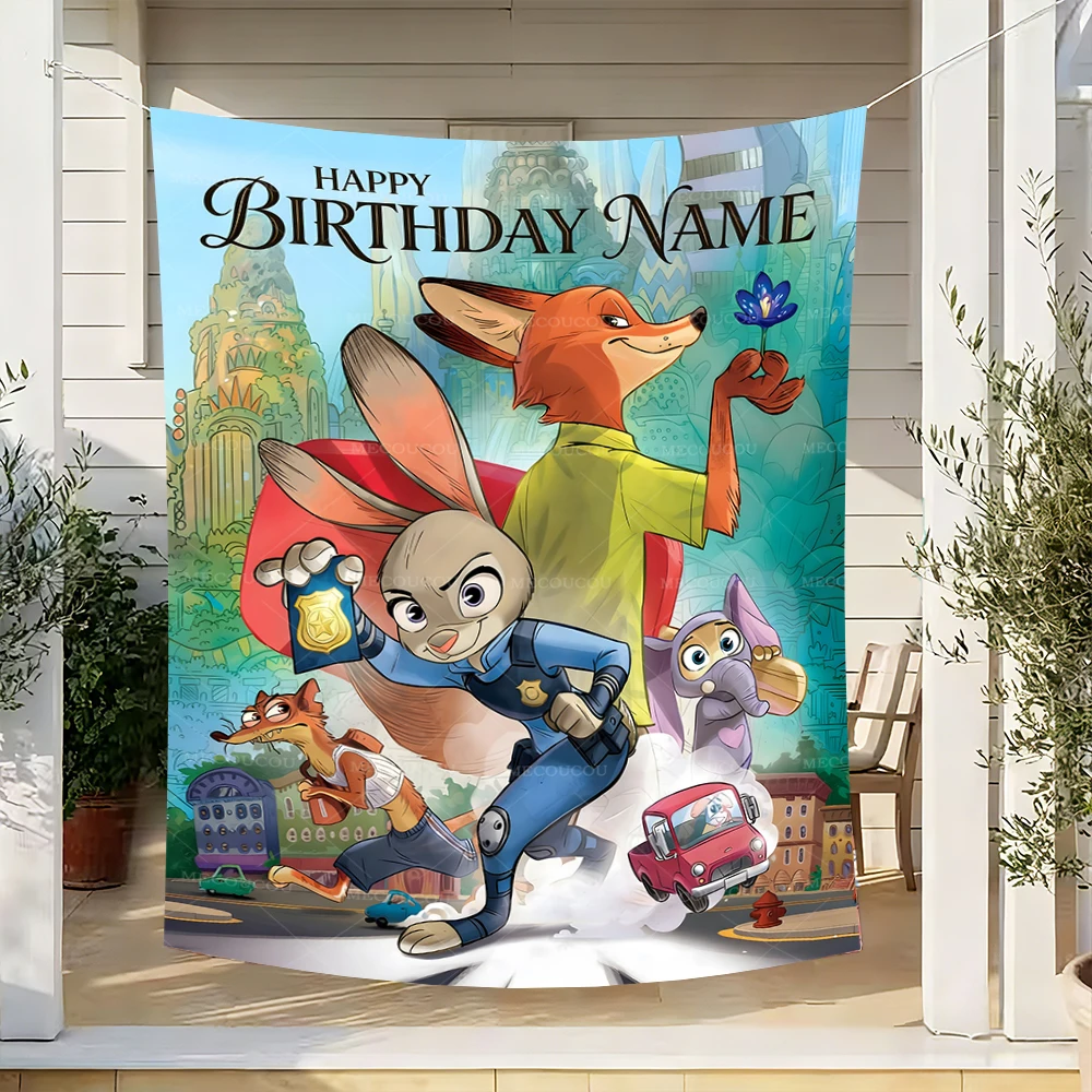 주디와 닉 배경막 Zootopia 테마 어린이 소년 소녀 생일 파티 벽 사용자 정의 이름 배경 장식 사진 촬영 소품