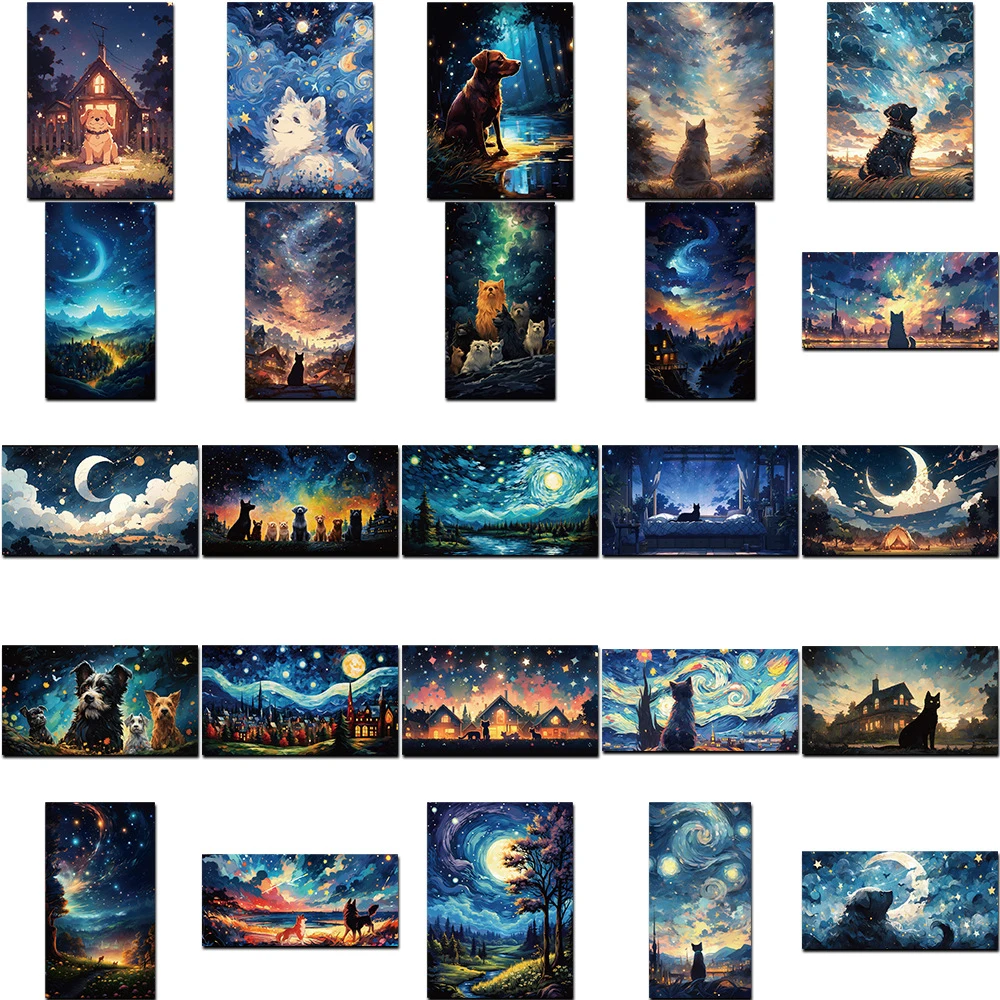 10/30/50pcs Animal Starry Sky Oil Painting Stickers Aesthetic Decoration Decals DIY Stationery Phone Laptop Cute Cartoon Sticker