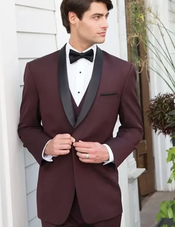 Burgundy Formal Wedding Suits For Men High Quality Slim Fit 3 Piece Tuxedo Custom Groom Blazer Sets Terno Masculinos Completo