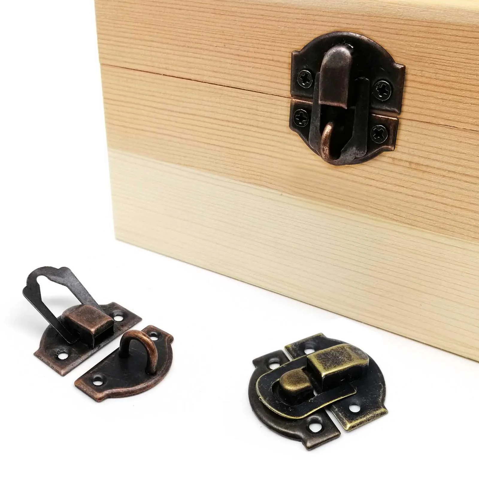 Jewelry box 12pcs Mini Small Gold Silver Bronze Jewelry Chest Gift Wine Wooden Box Case Toggle Latch Hasp Hook Can Lock Lockable With Screws