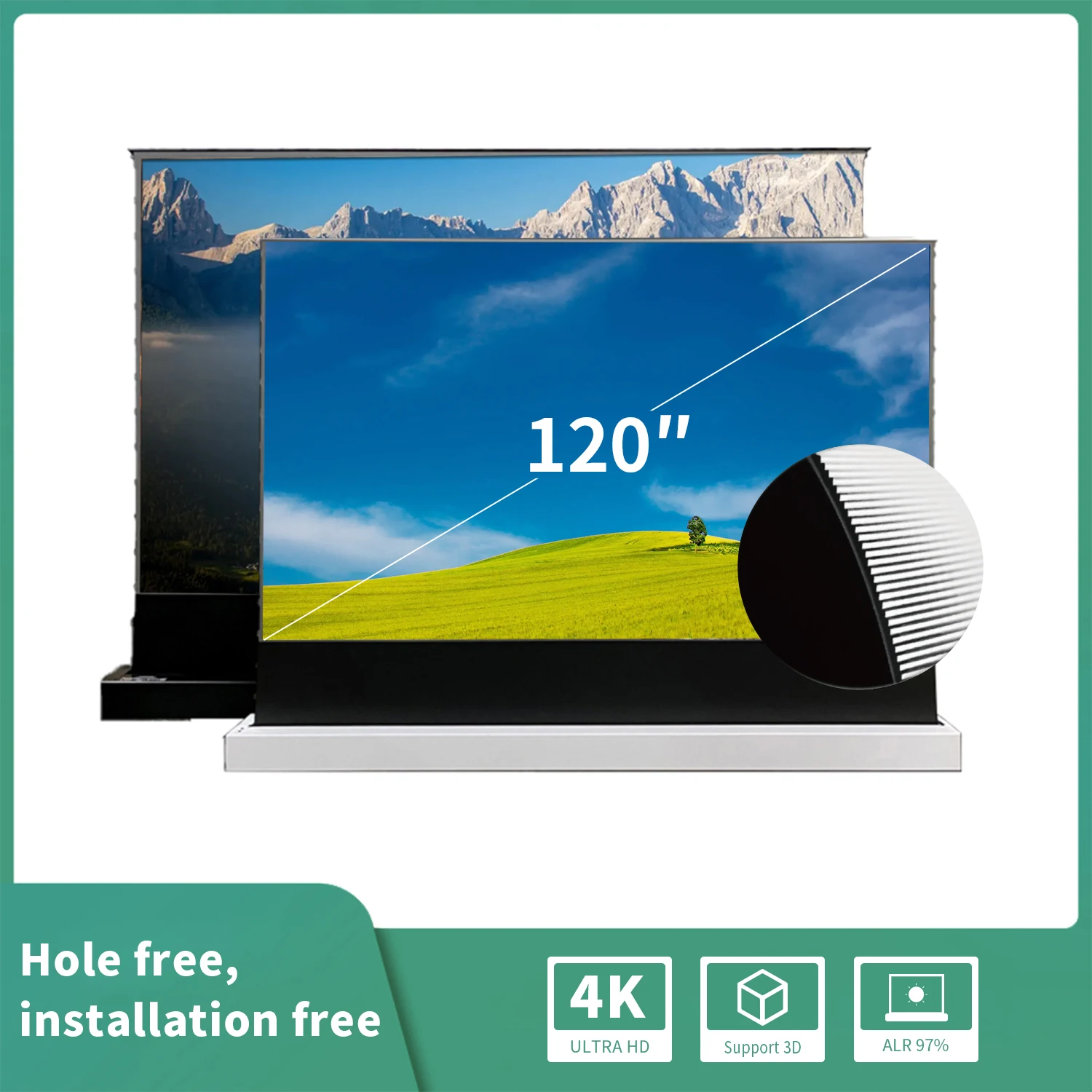 Hot 120 Inch Clr/alr Cbsp Motorized Floor Rising Projector Screen For Ultra Short Throw Laser Tv