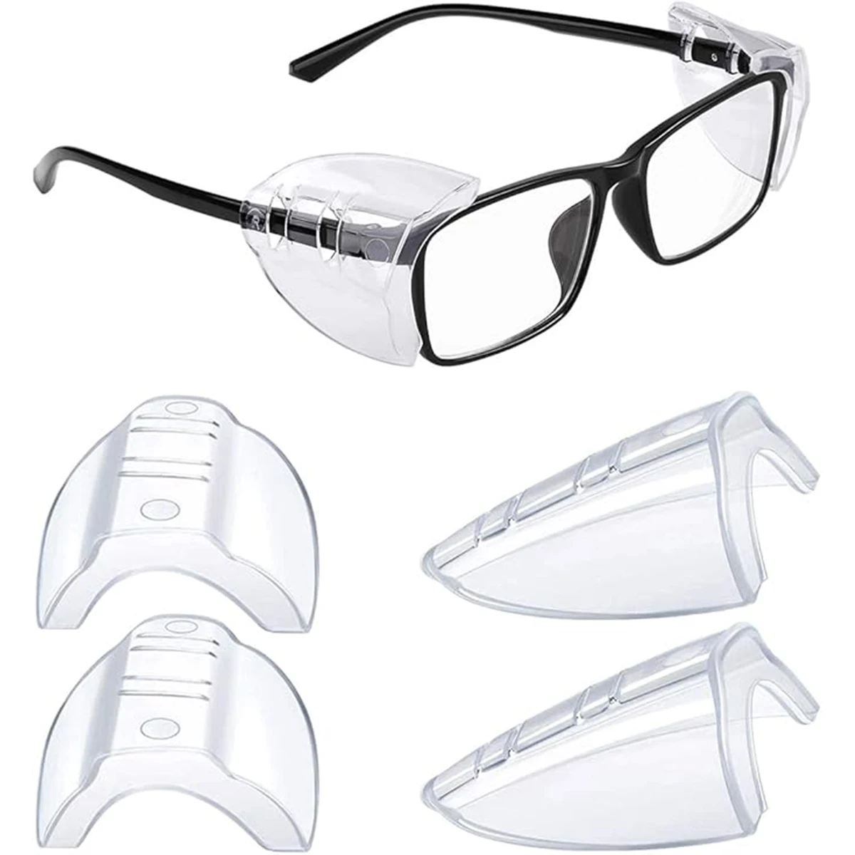 Lot de 2 protections latérales en silicone pour lunettes anti-lumière bleue, vue de face.