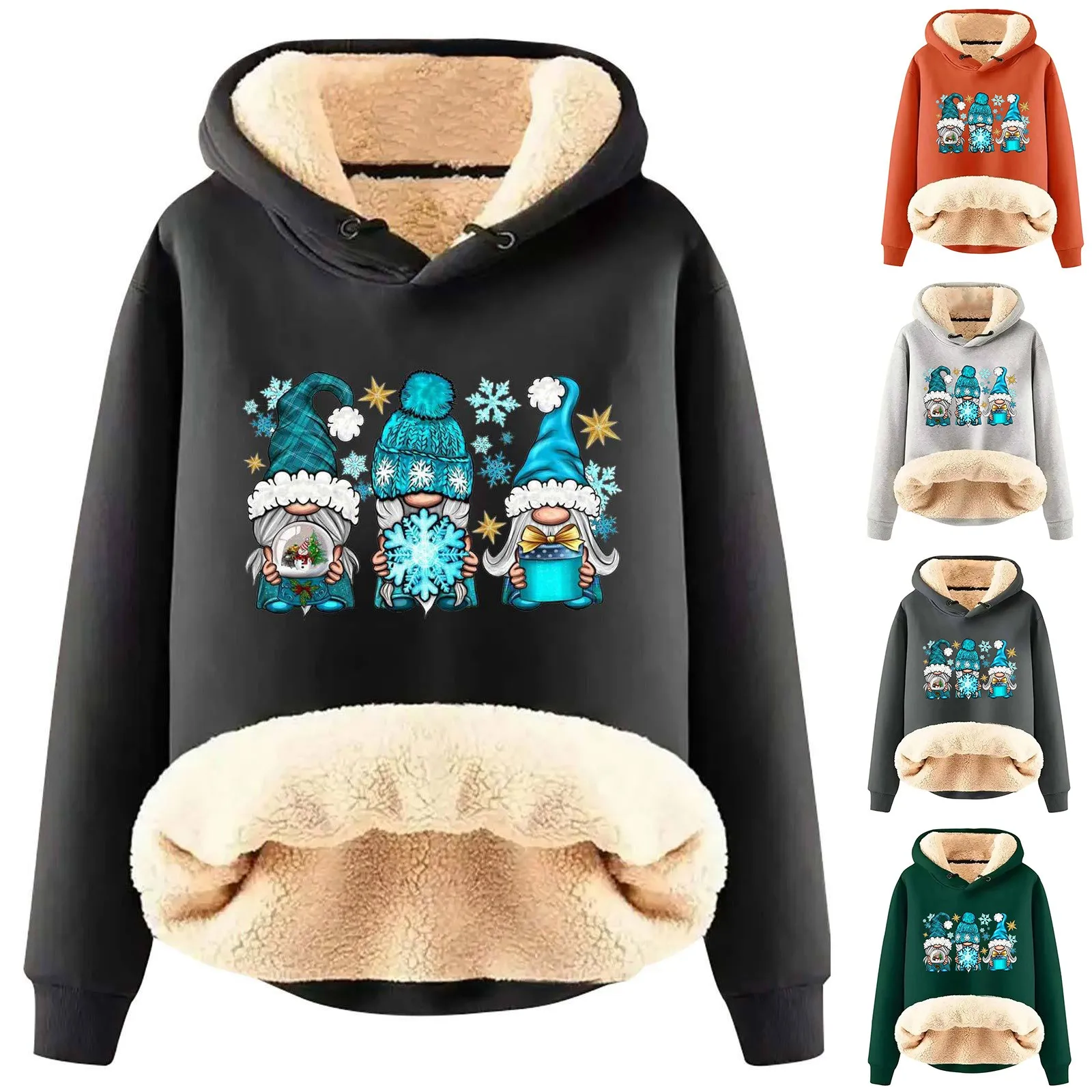 Women's Long Sleeved Christmas Printed Fleece Warm Hooded Lightweight Sweatshirts for Women Womens Graphic Long Sleeve