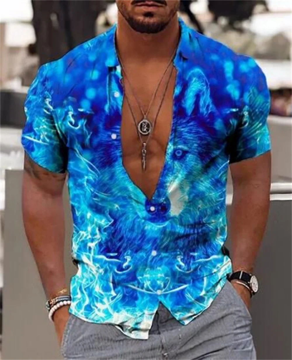 

3D Men's Casual Short -sleeved Printed Shirt Fashion 2023 New Lapel Hawaiian Beach Short -sleeved Shirt