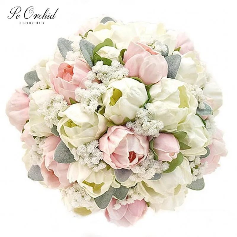 

PEORCHID Real Touch Peonies Blush Pink Bridal Bouquet White Prom Wedding Photo Accessories Artificial Flowers Centerpieces