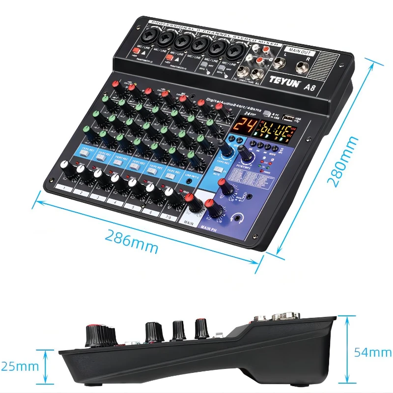 TEYUN 8 6 4 Channel Professional Portable Mixer Sound Mixing Console Computer Input 48v A4 A6 A8 A5 Power Number Live Broadcast