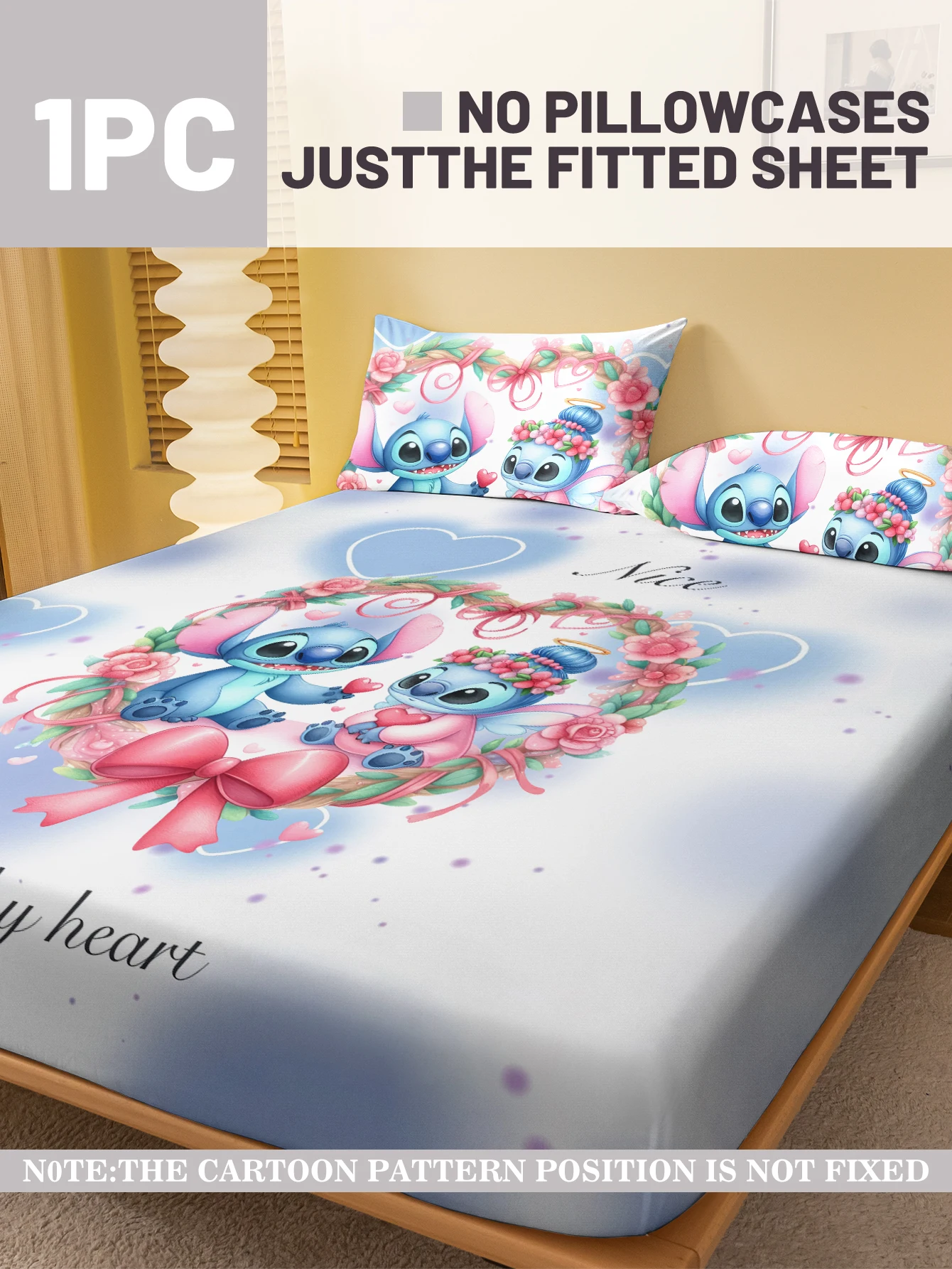1 cartoon cute Stitch pattern digital printed frosted Fitted Sheet,bedroom printed bed cover,bedding(No pillowcase) 2