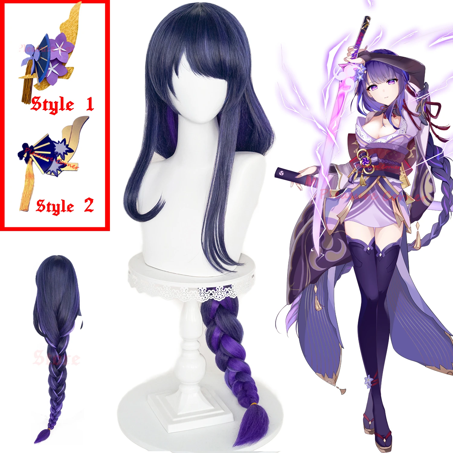 Game Anime Genshin Impact Raiden Shogun Cosplay Wig Pre Styled 110cm