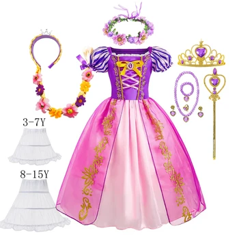 Costume da Rapunzel per ragazze, bambini, principessa, cosplay, abito estivo, abiti da festa a fiori