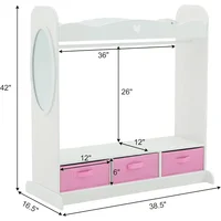 Kids Armoire Dress-Up Closet w/Mirror,Open Hanging Wardrobe w/Clothes Rack,Toddlers Pretend Play Costume Storage Dresser 2