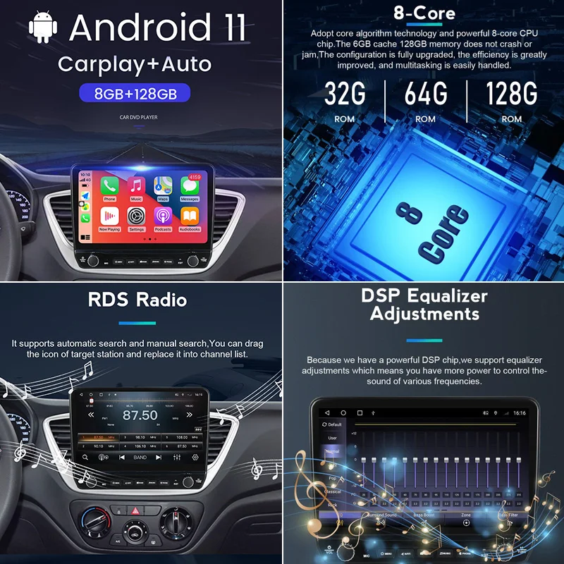 Android 11カーラジオ,GPSナビゲーション,4G,メディアプレーヤー,DVD