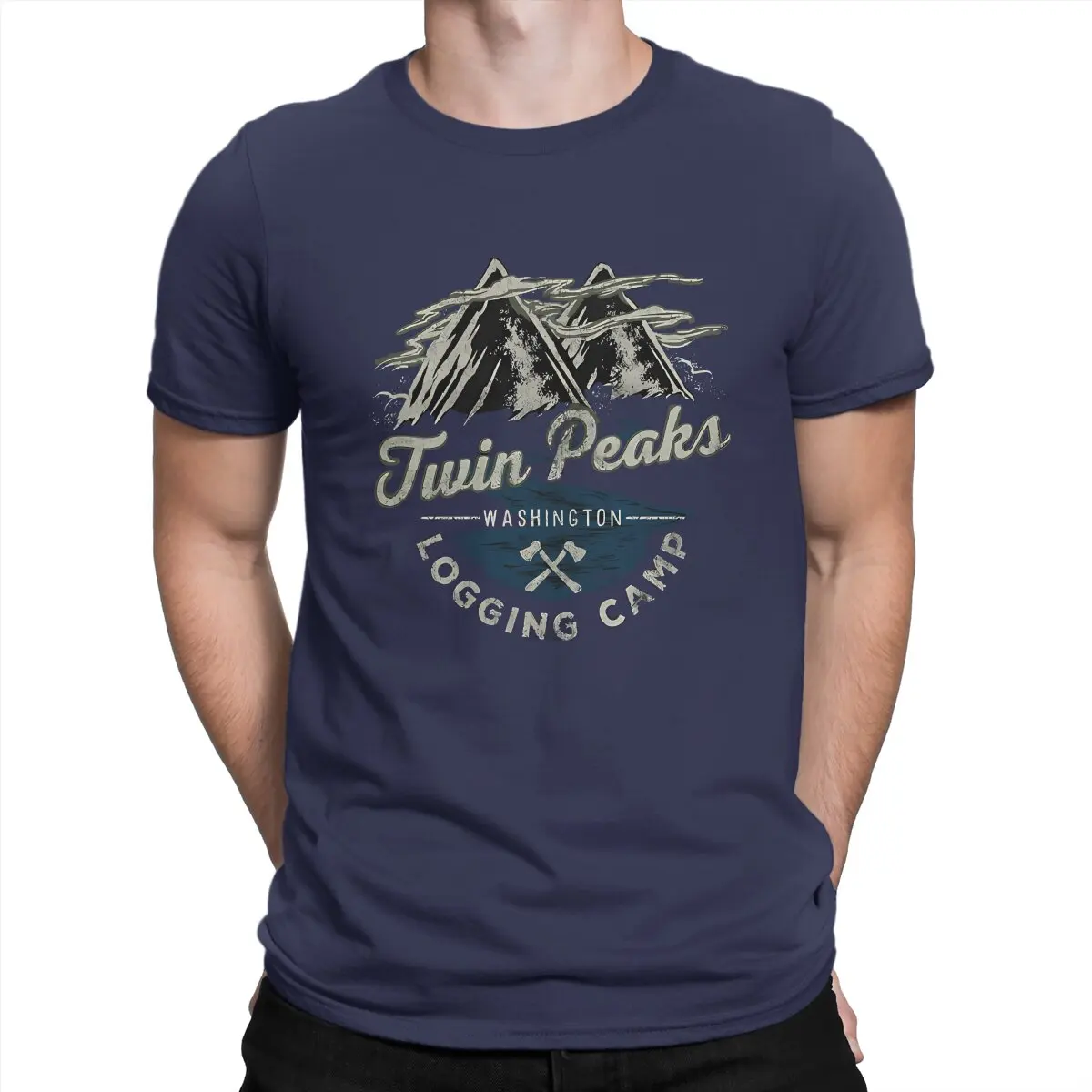 thumbnail image 1 of Camisetas para hombre con el logotipo de Logging Camp Mountain, divertidas camisetas Twin Peaks, de manga corta y cuello redondo, de algodón para fiestas., 1 of 7