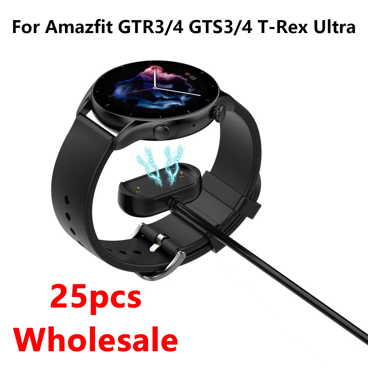 

25pcs Black Smart Watch Dock Charger Adapter USB Charging Cable For Amazfit GTR4 GTS4 GTS3 T-Rex Ultra GTR 3 4 Pro Smart Watch