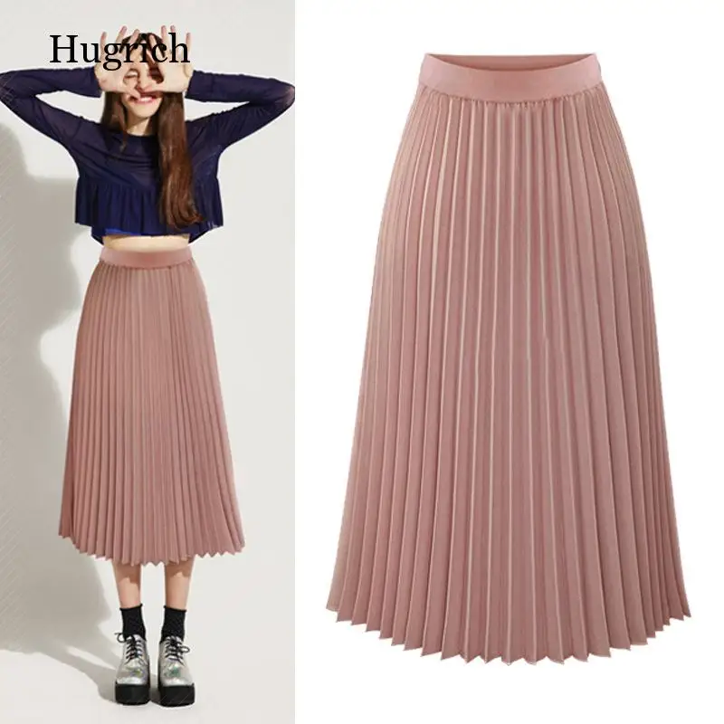 

Long Skirts Pleated Women 2021 Summer Chiffon High Waist Pink Casual Midi Skirt White Harajuku Saia Jupe Longue Femme