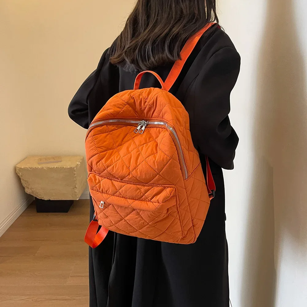 Quilted School Backpack for Women Girls Puffer Schoolbag Padded Laptop Backpack for Travel Shoulder Bag Mochila Knapsack 2023 4