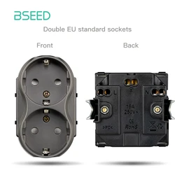 BSEED Customizable Glass Panel Socket with USB and Switch Functions - Double EU Socket