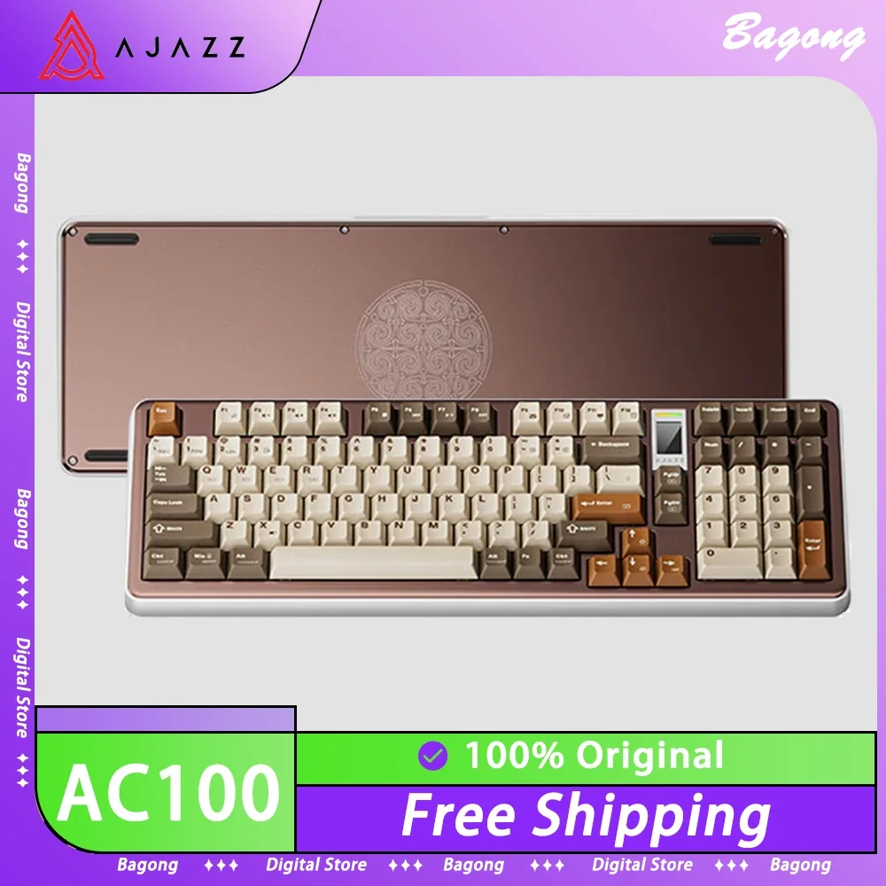 

AJAZZ AC100 Mechanical Keyboard Aluminium Alloy LED Screen Three Mode RGB Wireless Gaming Keyboard Hot Swap Pc Gamer Office Gift