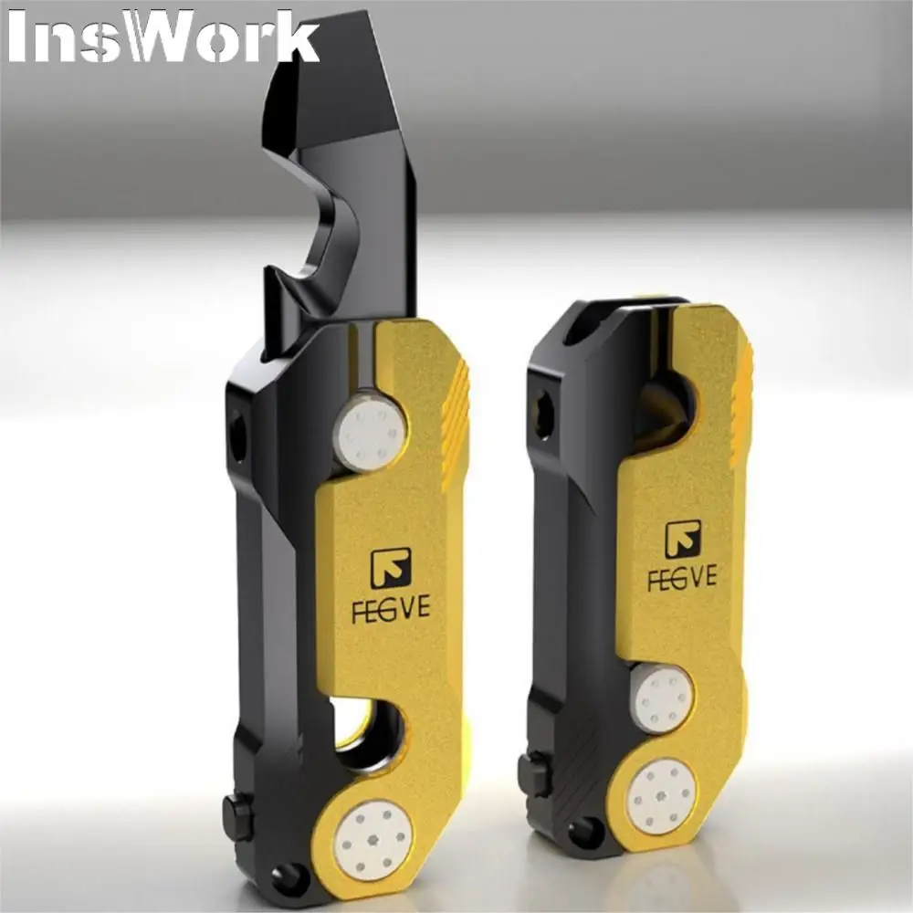 

Fegve Aluminum Alloy Bottle Opener Toy Crowbar Multifunctional Metal Material Bottle Opener Full Titanium EDC Keychain