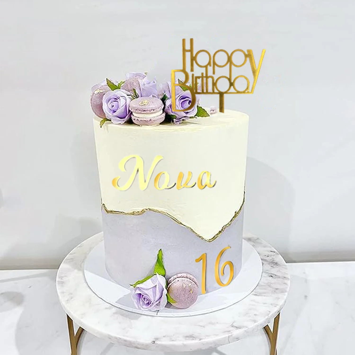 64 Decoraciones De Letras Y Números Doradas Para Tartas - Acrílico Espejo, Reutilizables