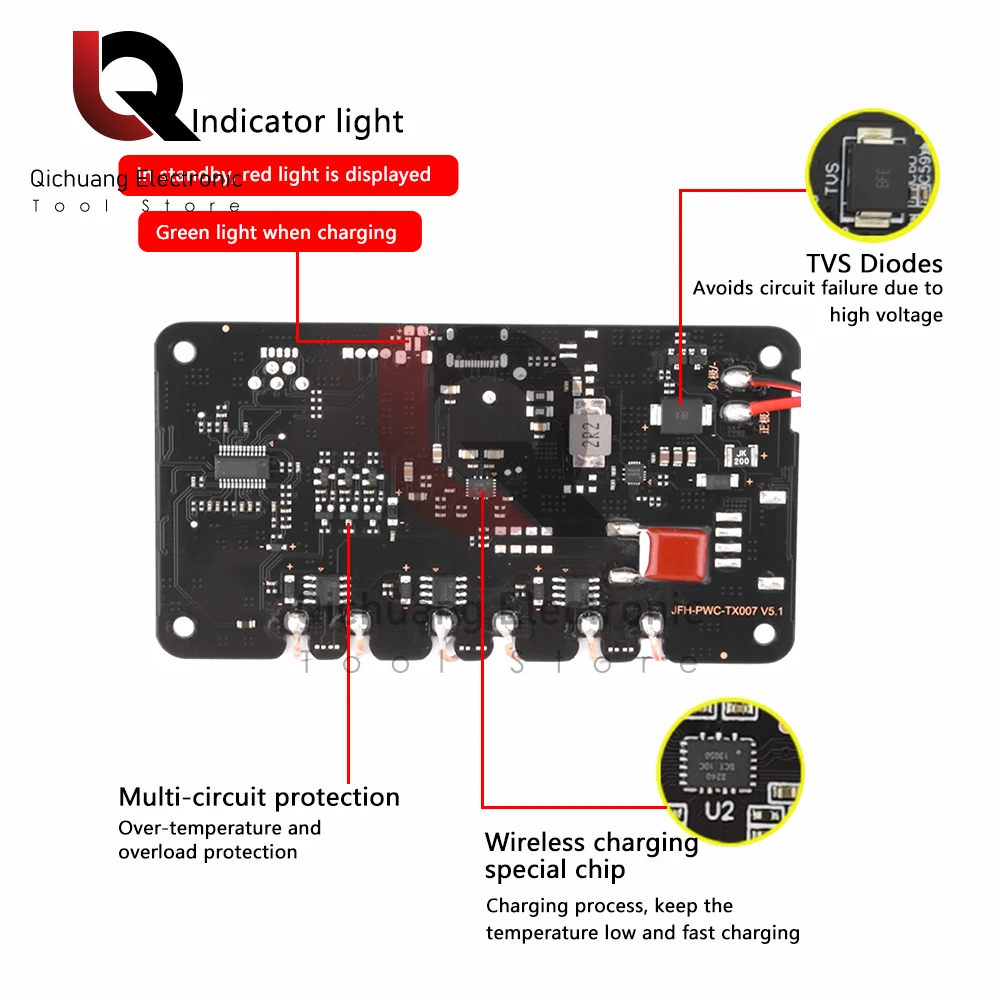 20W Type-C for Qi Wireless Charger Transmitter Module Circuit Board with 3 Coil 5V 9V 12V For DIY Car Outdoor Power Supply