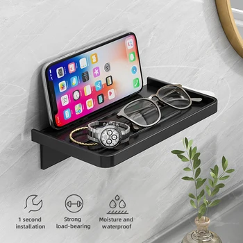 Scaffale da bagno in ABS, scaffale portaoggetti, ripiani neri, supporto da parete, cestino per doccia, portaoggetti per telefono, organizzazione del bagno WB8011 1