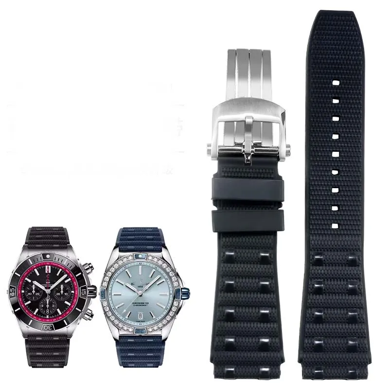 Высококачественный флюорорезиновый ремешок для часов Breitling B01 Sports FKM мужской ремешок для часов 22 мм черный синий браслет инструмент флюороэластомер