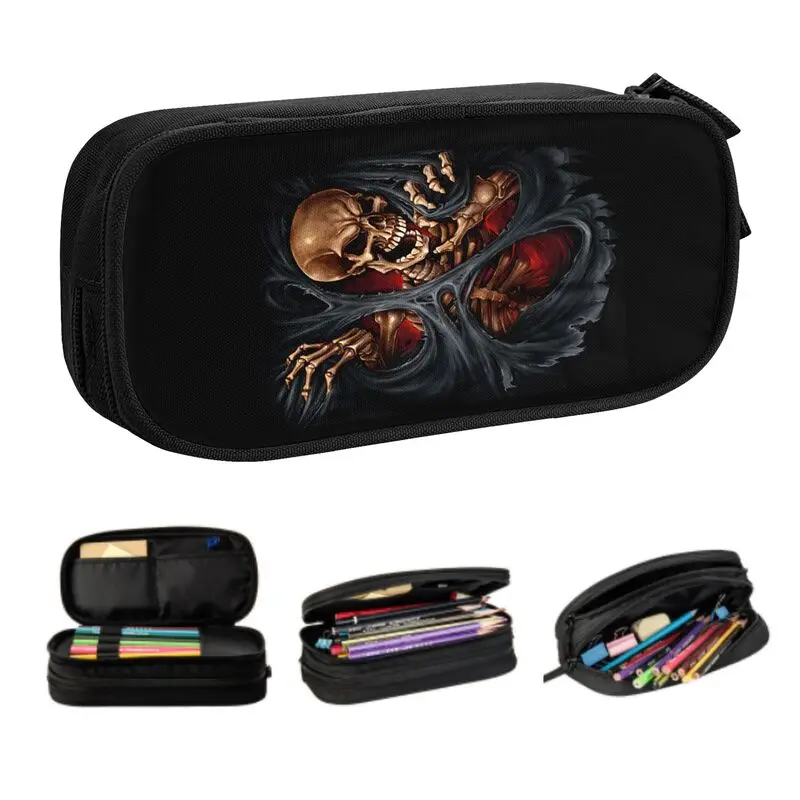 

Kawaii Skeleton Ripping Through Pencil Cases for Boys Gilrs Large Capacity Horror Gothic Death Skull Pencil Box Stationery