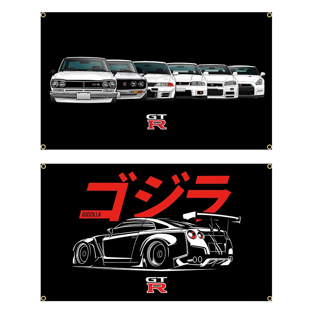 

90x150cm Skyline GTR33 R34 R35 Generation Car Flag Polyester Printed Racing Banner Garage or Outdoor For Decoration Tapestry