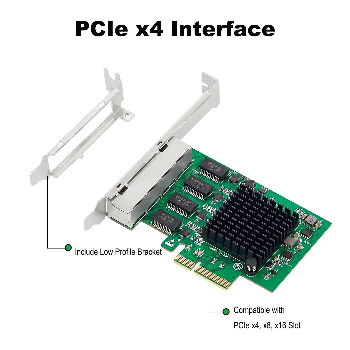 IOCREST PCIe x4 4포트 기가비트 이더넷 컨트롤러 카드 1000Mbps NIC Realtek RTL8111H 칩은 Lenovo 소형 케이스용으로 설계되었습니다.
