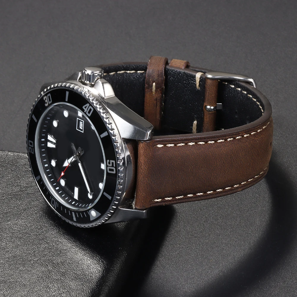 Vintage Dark Brown Cowhide Leather Quick Release Watch Strap