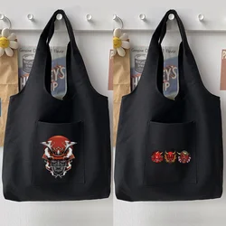 Woman Bag Casual Shoulder Bag Handbag Monster Pattern Printing Series Tote Bag Soft Canvas Bag Japanese Black Commuter Bag