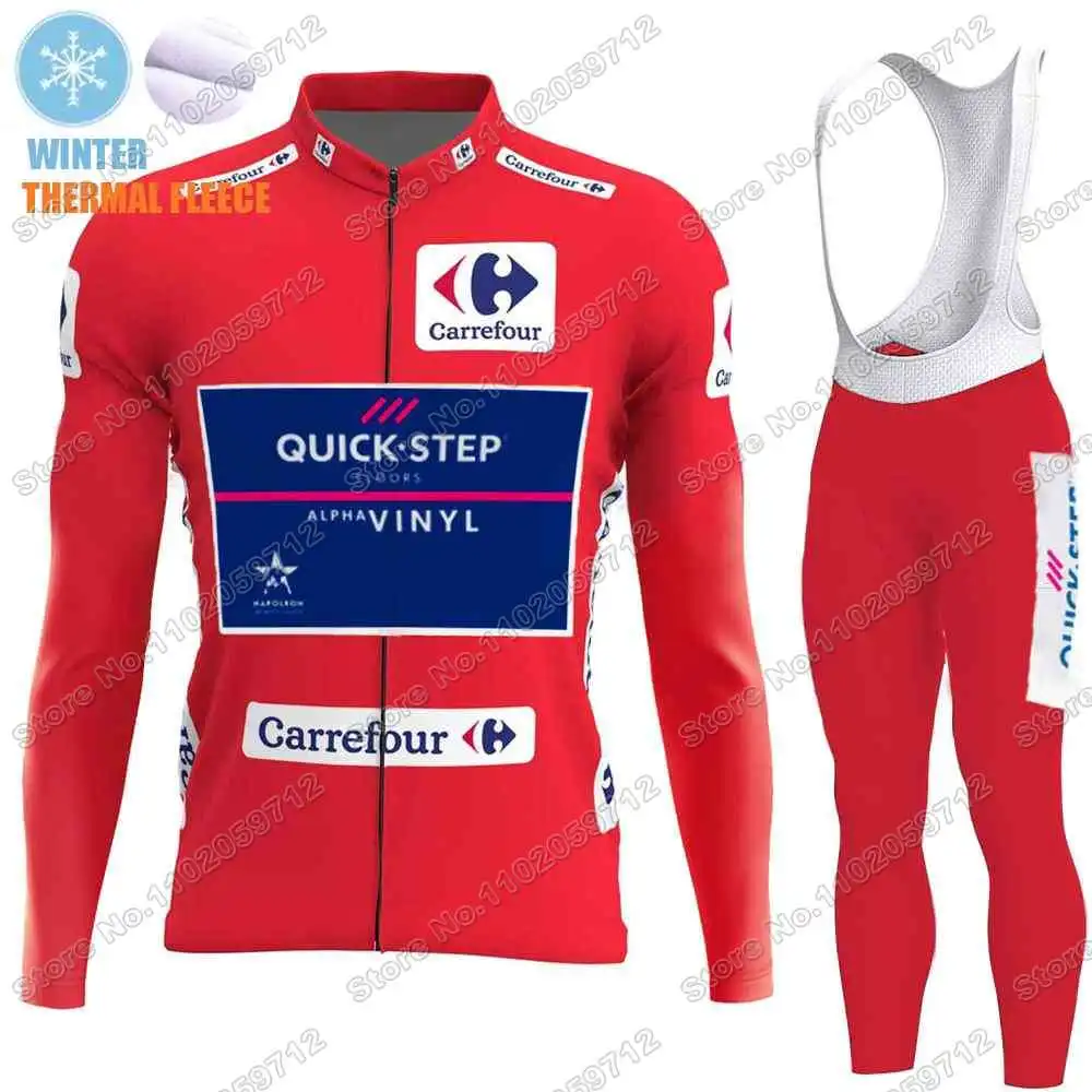 Quick Step Red Cycling Jersey Winter Set Spain Tour Cycling Clothing Men Remco Evenepoel Road Bike jacket Suit MTB Maillot
