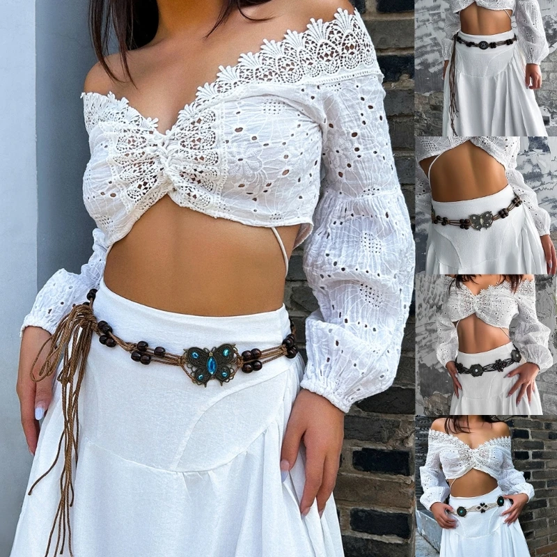 

Fashion Belt Bohemian Fringed Waist Belt Self Knotted Waistband Ethnic Summer Dress Decorative Belt Women Waist Decors