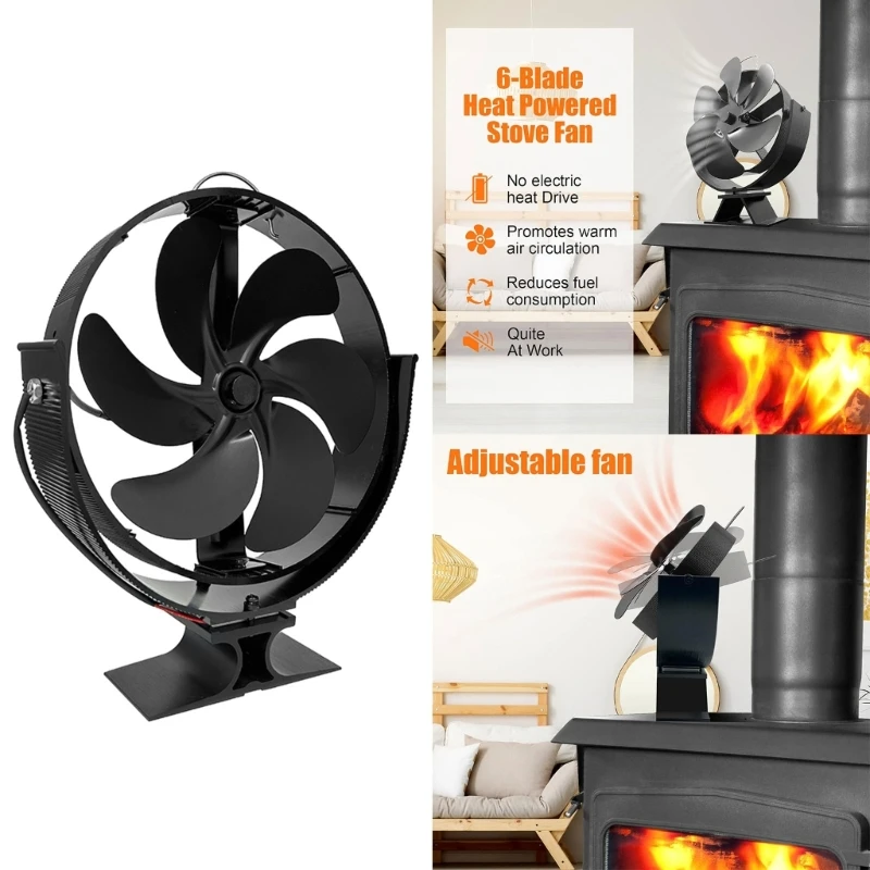 

Efficient 6Blade Heat Powered Stove Fan Cover Optimize Heat Distribution in Home 40JE