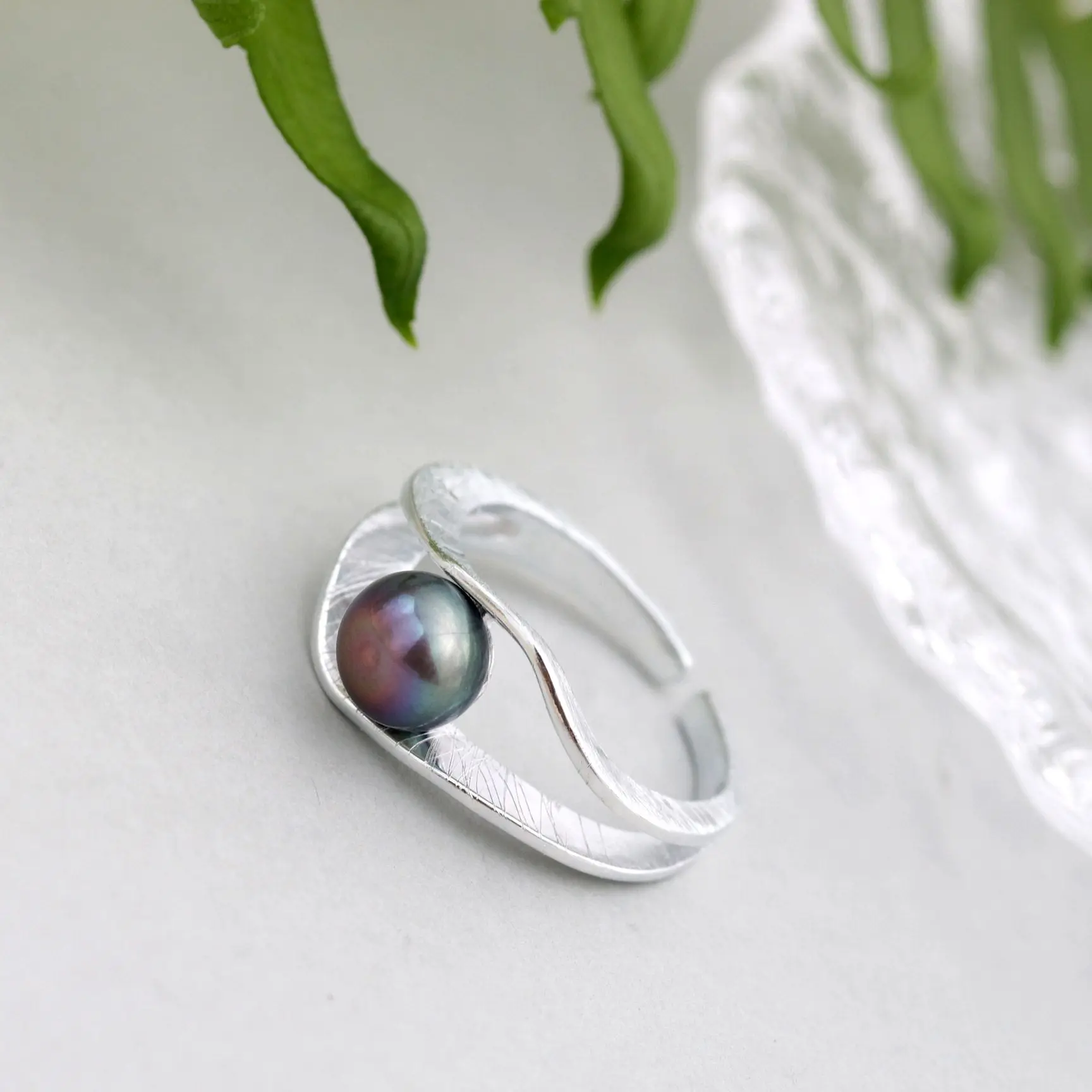 정통  반지, 상감 천연 담수 진주 오프닝 조절 가능 패션 반지, 고급 주얼리 선물