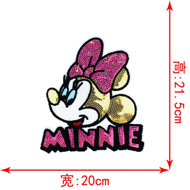 Disney Sequins Clothing Patch Mickey Minnie Mouse Patches Cartoon Sew Clothes Patch for T-shirt Coat DIY Decoration Women Gift Gold
