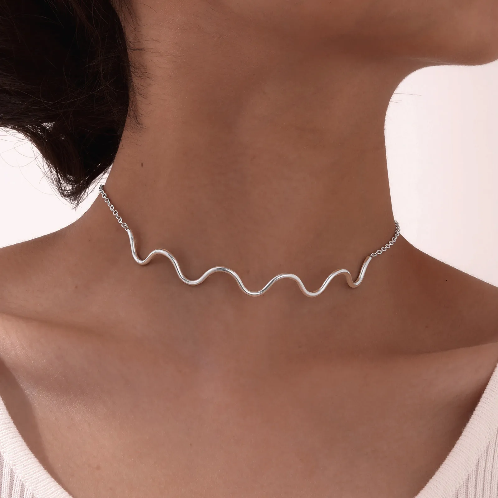 専用【新品未使用】narrow hook chain choker silver Sterling silver two-row chain choker necklace in New York