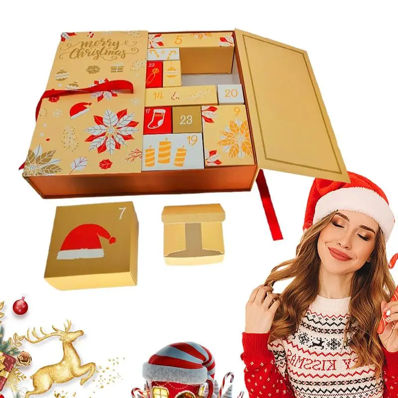 

24 коробки с календарём для нового года, 24 дня, картонные коробки с цифрами, Рождественский календарь с обратным отсчетом, многоразовая Подарочная коробка на Рождество