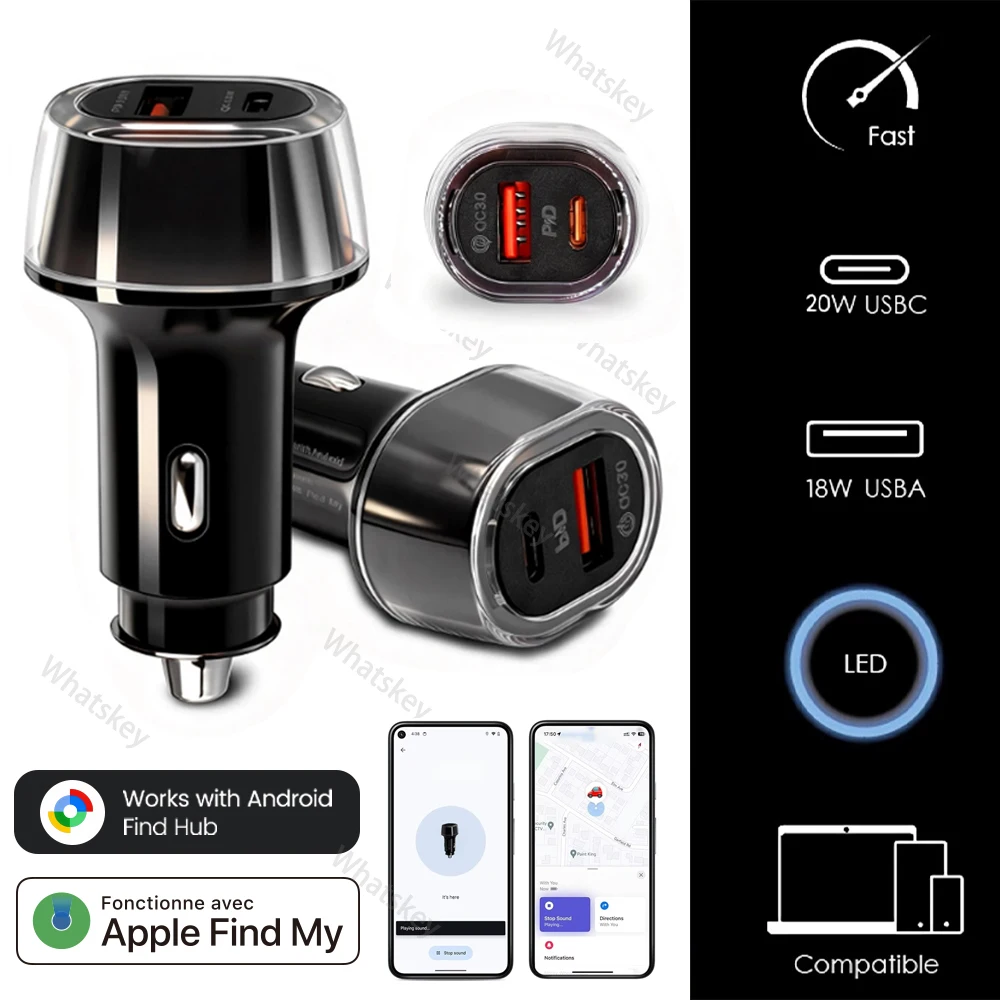 Universelles Auto-Handy-Ladegerät USB Typ-C 30W USB-Schnellladegerät GPS-Ortungsgerät für iOS oder Android System Find Hub App