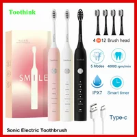 Toothink Sonic Electric Toothbrush USB Rechargeable Smart Timing Tooth Brush Teeth Clean Whitening Toothbrush Replacement Head 1