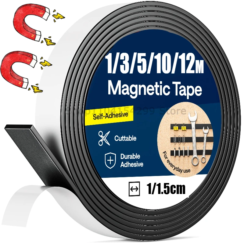 Self Adhesive Magnetic Tape Cuttable Rubber Magnetic Strip Fridge Wall DIY Photo Poster Fixing Tape Home Office Storage Tool