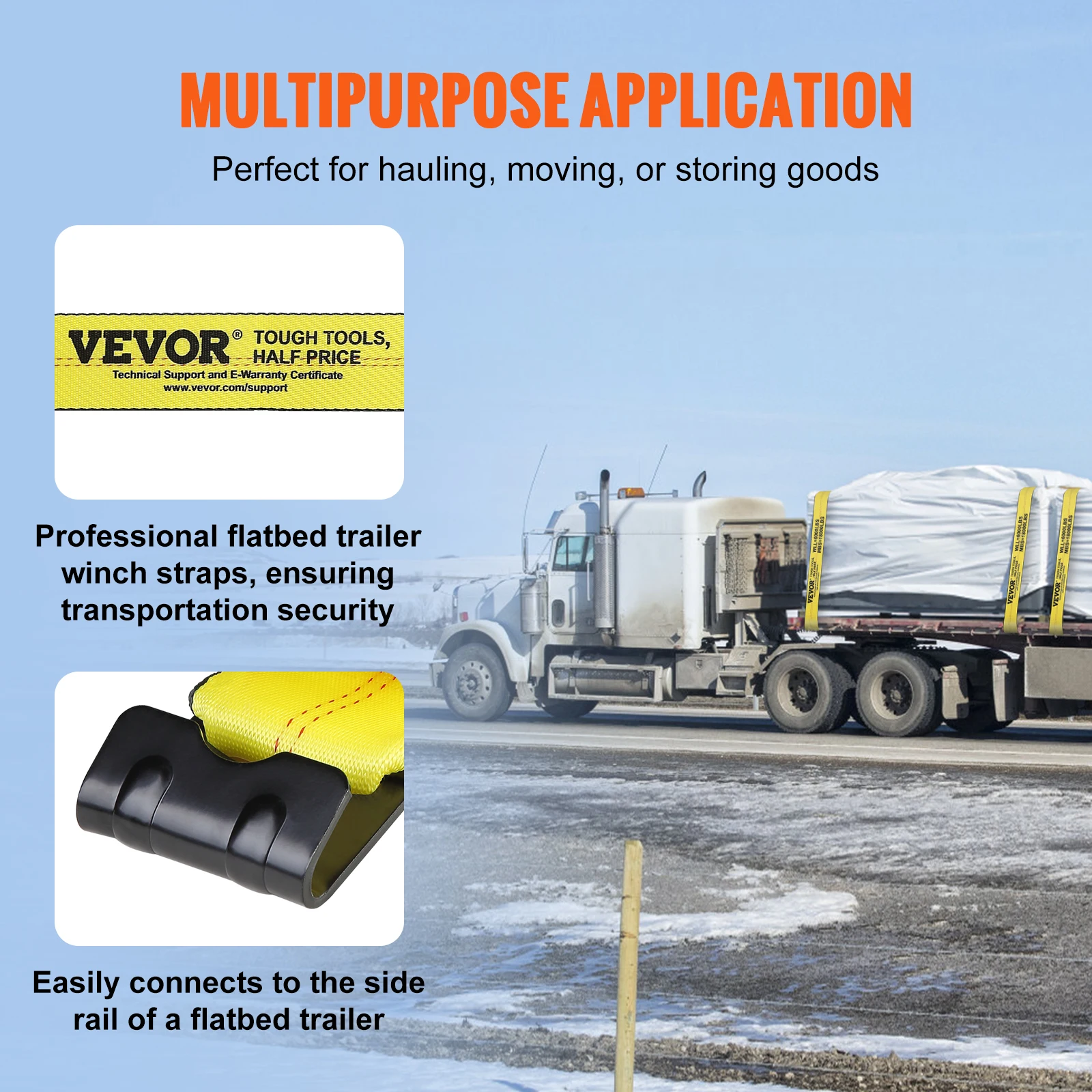 VEVOR 4/10 Pack Winch StrapsTruck Straps with Flat Hook Flatbed Tie Downs Cargo Control for Trailers Farms Rescues Tree Saver